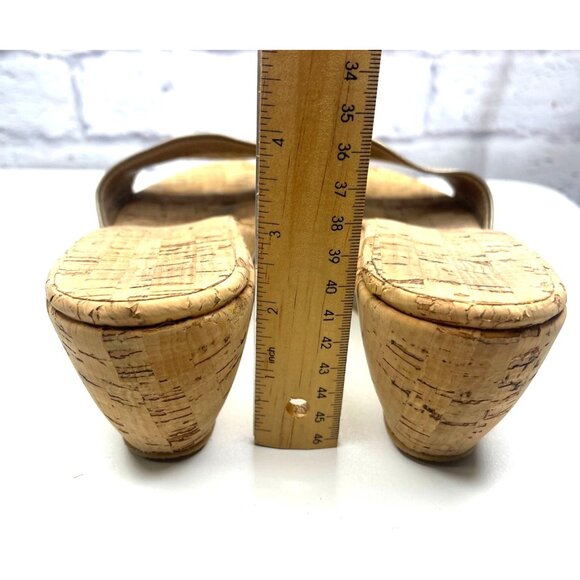 Stuart Weitzman Metallic Leather Wedge Sandals Slides Ladies Size 8.5M Cork - Picture 6 of 10